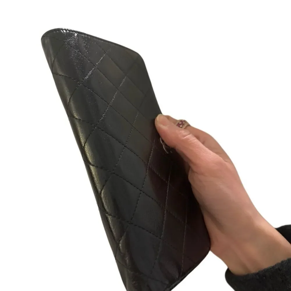 Chanel quilted black leather wallet